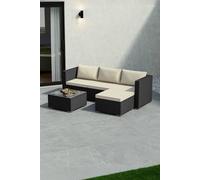 Home Discount Garden Vida 5 Pcs Hampton 4 Seater Rattan Sofa UKFR Fabric Garden Set in Black Home Discount Black