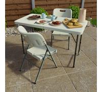 Home Discount Home Vida Garden 4ft Folding Table & Set of 2 Folding Chairs Garden Outdoor Dining Furniture in White Home Discount White