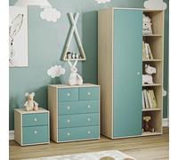 Home Discount Junior Vida Neptune 3 Piece Bedroom Set Storage Kids Furniture (Bedside Table, Drawer Chest, Wardrobe) in Blue Home Discount Blue