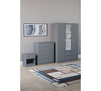 Home Discount Vida Designs 3Pc Bedroom Set 1Bedside, 5 Drawer Chest, Mirror Wardrobe in Grey Home Discount Grey