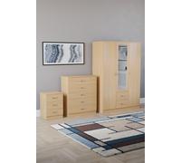 Home Discount Vida Designs 3Pc Bedroom Set 3Bedside, 5 Drawer Chest, Mirror Wardrobe in Brown Home Discount Brown