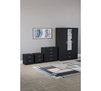 Home Discount Vida Designs 4Pc Bedroom Set 2x2Bedside, 4 Drawer, 3Dr Mirror Wardrobe in Black Home Discount Black