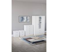 Home Discount Vida Designs 4Pc Bedroom Set 2x2Bedside, 5 Drawer, 3Dr Mirror Wardrobe in White Home Discount White
