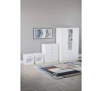 Home Discount Vida Designs 4Pc Bedroom Set 2xBedside, 5Drawer Chest, Mirror Wardrobe in White Home Discount White