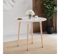 Home Discount Vida Designs Batley 4 Seater Round Dining Table MDF Solid Beech Wood Dining Kitchen Furniture in White Home Discount White