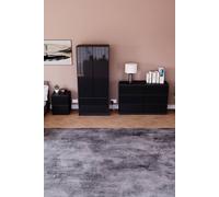 Home Discount Vida Designs Glinton 3 Piece Bedroom Set Storage Furniture (2 Drawer Bedside Chest, 6 Drawer Chest, 2 Door 2 Drawer Wardrobe) in Black Home Discount Black