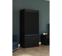 Home Discount Vida Designs Glinton High Gloss 2 Door 2 Drawer Wardrobe Storage Bedroom Furniture in Black Home Discount Black