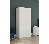 Home Discount Vida Designs Glinton High Gloss 2 Door 2 Drawer Wardrobe Storage Bedroom Furniture in White Home Discount White