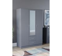 Home Discount Vida Designs Riano 3 Door 2 Drawer Mirrored Wardrobe Storage Organizer in Grey Home Discount Grey