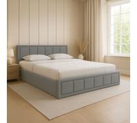 Home Discount Vida Designs Vanita Upholstered Ottoman Storage Bed Frame Linen UKFR Fabric in Light Grey | Size: Double Home Discount Light Grey Double