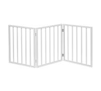 HOME DISTRICT Dog Gate Freestanding Pet Gate 4-Panel & 3 Panel Pet Gate for Dogs Folding Dog Gate Quadfold & Trifold Pet Gate for Small Dogs Decorative Pet Gate for Dogs Indoor, White Slat 54" x 24\
