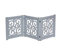 HOME DISTRICT Dog Gate Freestanding Pet Gate 4-Panel & 3 Panel Pet Gate for Dogs Folding Dog Gate Quadfold & Trifold Pet Gate for Small Dogs Decorative Pet Gate for Dogs Indoor, Grey Scroll 47" x 19"