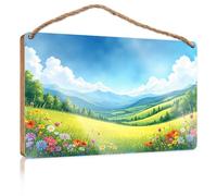 Home Door Hanging A Vibrant Meadow with Colorful Flowers Under A Bright Blue Sky Bar Signs for Home Bar Room Accessories for Men(20X30CM)