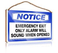 Home Door Hanging Notice Emergency Exit Only Alarm Will Sound When Opened Wooden Sign Farmhouse Table Decor Kitchen Wall Art(23X35CM)