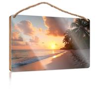 Home Door Hanging Sunset On The Beach With Palm Trees Wooden Sign Sign For Front Door Dorm Room Accessories(20X30CM)