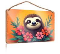 Home Door Hanging Tree Sloth With Flowers: A Cute Nature Scene Wooden Sign Sign For Front Door Dorm Room Accessories(15X28CM)
