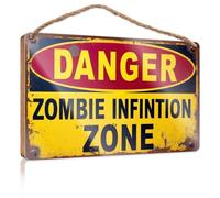 Home Door Hanging Zombie Infestation Warning: Danger Ahead! Wooden Sign Sign For Front Door Dorm Room Accessories(23X35CM)