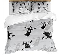 Home Double Size Duvet Cover Bedding Set 100% Polyester 3D Gray Background Witch Ghost Halloween Creative Printed Pattern 3 Pcs With 2 Pillowcases Lightweight Ultra Soft Microfiber Quilt Cover Set