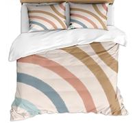 Home Double Size Duvet Cover Bedding Set 100% Polyester 3D Pink Blue Brown Arc Stripes Simple Colorful Art Rainbow Printed Pattern 3 Pcs With 2 Pillowcases Lightweight Ultra Soft Microfiber Quilt C