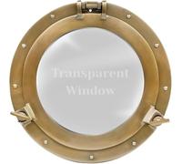 Home Dress Aluminium Ships Porthole Mirror and Window - Nautical Round Wall Mirror with Durable Frame for Bathroom, Living Room, & Outdoor Use - Stylish Marine Décor (Golden, Window, 15 inch)