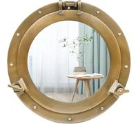 Home Dress Aluminium Ships Porthole Mirror and Window - Nautical Round Wall Mirror with Durable Frame for Bathroom, Living Room, & Outdoor Use - Stylish Marine Décor (Golden, Mirror, 24 inch)