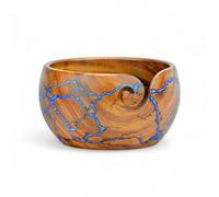 Home Dress Large Yarn Bowl for Crocheting, Indian Rosewood Knitting Wooden Large Yarn Bowl Holder, Handmade Crocheting String Storage Holder, Knitting Crochet Accessories. (Brown + Blue Resin)