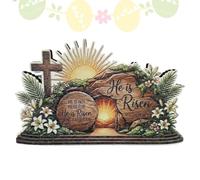Home Easter Decoration - Wooden Religious Decoration 'He Has Risen',Small Shelf and Desk Holiday Decorations | for Parties Church Stage Events Home Living Room Office Shelf Desk