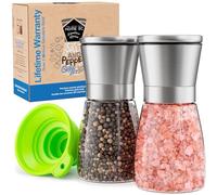 Home EC Original Stainless Steel Sea Salt and Pepper Grinder Set of 2 - Adjustable Ceramic - Glass Salt and Pepper Shakers - Kitchen Pepper Mill & Salt Mill W/Funnel & EBook