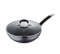 MasterPro 28cm Non-Stick Forged Aluminium Chinese Wok Glass Lid Stir Frying Pan