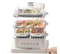Home Electric Food Steamer 800W, 3 Tier 40L Capacity - Touch Screen Display, 12hr Appointment, 6 Cooking Modes, Meats, Fish - Anti-Dry Burn Feature