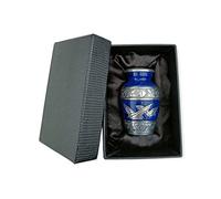 HOME ELM Blue Aluminum Keepsake Urn - Small Cremation Urn with Velvet Bag, 2.8 x 1.8 Inches, Holds 3 Ounces, Polished Finish