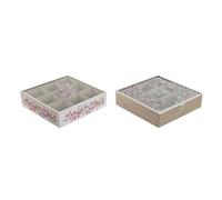 Home ESPRIT Box for Infusions White Pink Metal Glass Wood MDF 24 x 24 x 6.5 cm (2 Units)