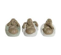 Home ESPRIT Decorative Figurine White Green Oriental Buddha 10 x 9 x 10.5 cm (3 Units)