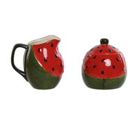 Home ESPRIT Milk and sugar bowl Red Green Stoneware 11.5 x 9 x 11 cm 2 Pieces