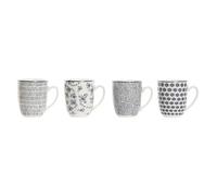 Home ESPRIT Set of 4 Mugs Mug Blue White Porcelain 340 ml