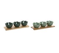 Home ESPRIT Set of Appetizer Green Dark Green Bamboo Porcelain Tropical 4 Pieces 32 x 10 x 7 cm (2 Units)