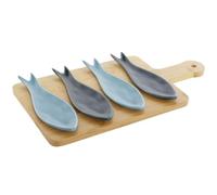 Home ESPRIT Snack Set Blue Green Navy Blue Bamboo Porcelain Mediterranean Fish 36 x 18 x 1.2 cm 5 Pieces