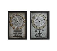 Home ESPRIT Wall Clock Yellow White Black Grey Metal Glass Vintage 27.5 x 6.5 x 40.5 cm (2 Units)