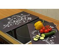 Home Essentials Inc Ceramic Hob Cover Worktop Saver Glass Chopping Board, Set of 2 (Black)