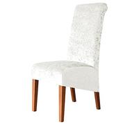 Home Essentials，Set of 6 Stretchable Crushed Velvet Dining Chair Covers - Elastic Edge Washable Slipcovers for Wedding & Home Decor - Elegant White Se