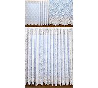 home-expression White thick traditional heavy lace net curtain rose daisy flowers floral leaves scroll 36 inch 91cm drop sold by the metre