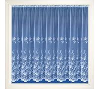 Home Expressions Amy White Net Curtain Embroidered With White Flowers as a Large Border Design with Scalloped Base Sold by the Metre in Width (60" Drop (152cm))