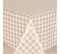 Home Expressions Bistro Small Check Beige and White Gingham Check Pvc Wipe Clean Vinyl Table Cloth/Protector Textile Backing, (122cm Round)