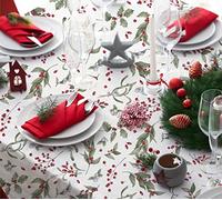 Home Expressions Christmas Oilcloth Tablecloth Mistletoe, Berries, Holly, Wipe Clean, Cotton with acrylic coating, Water Resistant (140cm x 200cm Rectangle)