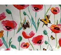 Home Expressions ® Field of Poppies on a White Ground with Butterflies, Oilcloth Tablecloth Wipe Clean Waterproof, Cotton Cloth Pvc Coated Colourful Birds (132cm x 300cm Rectangle)