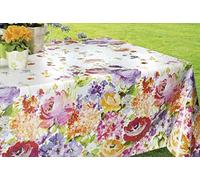 Home Expressions ® Floral Rose Border Tablecloth White Ground with Multicoloured Large Rose Flowers Pvc Wipe Clean Vinyl Table Cloth/Protector