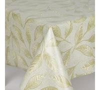 Home Expressions Gold Leaves on a Beige Ground Wipe Clean Vinyl Table Cloth/Protector Textile Backing (Oval 137cm x 200cm)