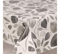 Home Expressions Monochrome Flowers and Leaves Wipe Clean Vinyl Table Cloth/Protector Textile Backing (Oval 137cm x 183cm)