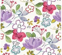 Home Expressions Needlework Stitch effect Summer Flowers in Pinks and Lilacs Wipe Clean Vinyl Table Cloth/Protector Textile Backing (140cm x 140cm Square)