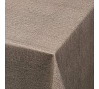 Home Expressions Plain Textured Linen Look Light Brown Wipe Clean Vinyl Table Cloth/Protector Textile Backing (140cm x 250cm Rectangle)